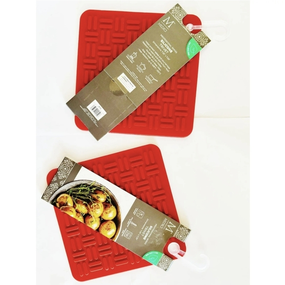 Medici Professional Red Silicone Trivet Set NWT